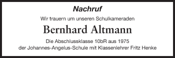 Traueranzeige von Bernhard Altmann von Rüsselsheimer Echo, Groß-Gerauer-Echo, Ried Echo