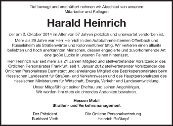 Traueranzeige von Harald Heinrich von Echo-Zeitungen (Gesamtausgabe)