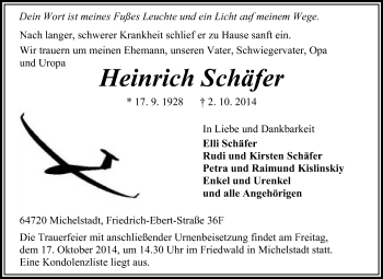 Traueranzeige von Heinrich Schäfer von Odenwälder Echo