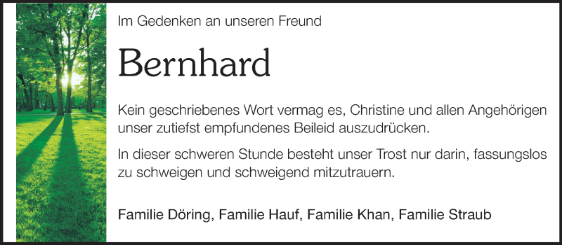  Traueranzeige für Bernhard  vom 08.10.2014 aus Rüsselsheimer Echo, Groß-Gerauer-Echo, Ried Echo