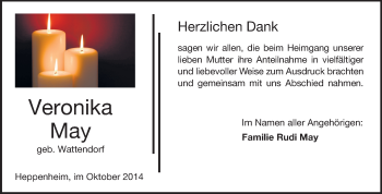 Traueranzeige von Veronika May von Starkenburger Echo