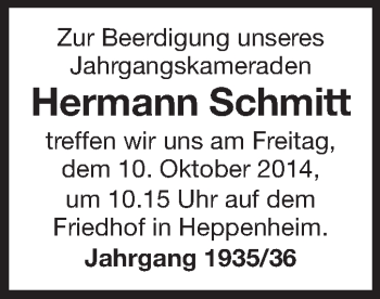 Traueranzeige von Hermann Schmitt von Starkenburger Echo