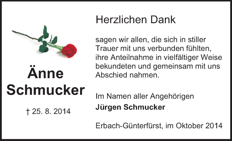  Traueranzeige für Änne Schmucker vom 10.10.2014 aus Odenwälder Echo