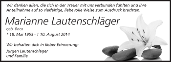 Traueranzeige von Marianne Lautenschläger von Odenwälder Echo