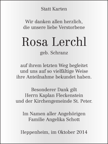 Traueranzeige von Rosa Lerchl von Starkenburger Echo