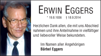 Traueranzeige von Erwin Eggers von Echo-Zeitungen (Gesamtausgabe)