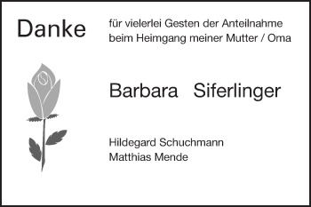 Traueranzeige von Barbara Siferlinger von Echo-Zeitungen (Gesamtausgabe)