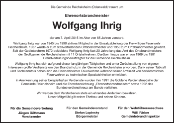 Traueranzeige von Wolfgang Ihrig von Odenwälder Echo