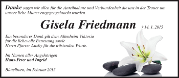 Traueranzeige von Gisela Friedmann von Rüsselsheimer Echo, Groß-Gerauer-Echo, Ried Echo