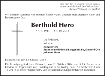 Traueranzeige von Berthold Hero von Starkenburger Echo
