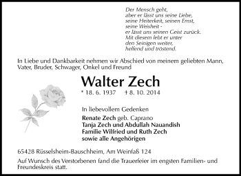 Traueranzeige von Walter Zech von Rüsselsheimer Echo, Groß-Gerauer-Echo, Ried Echo