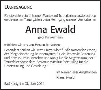 Traueranzeige von Anna Ewald von Odenwälder Echo