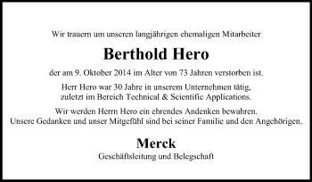 Traueranzeige von Berthold Hero von Echo-Zeitungen (Gesamtausgabe)