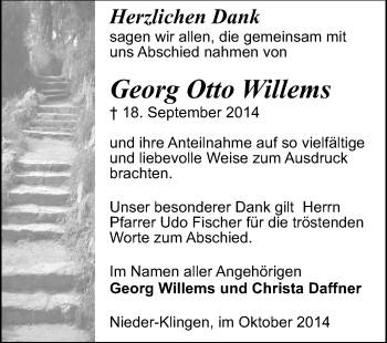 Traueranzeige von Georg Otto Willems von Echo-Zeitungen (Gesamtausgabe)