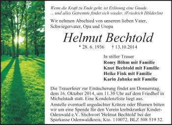 Traueranzeige von Helmut Bechtold von Odenwälder Echo