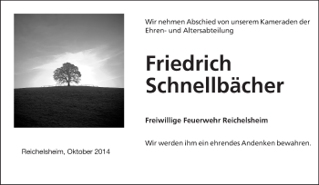 Traueranzeige von Friedrich Schnellbächer von Odenwälder Echo