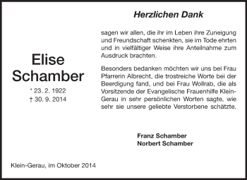 Traueranzeige von Elise Schamber von Rüsselsheimer Echo, Groß-Gerauer-Echo, Ried Echo