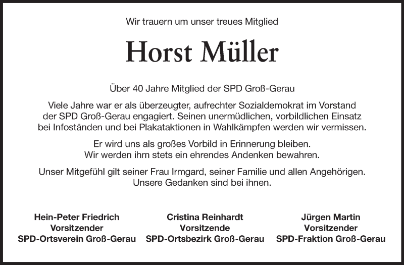  Traueranzeige für Horst Müller vom 18.10.2014 aus Rüsselsheimer Echo, Groß-Gerauer-Echo, Ried Echo
