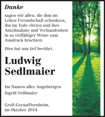 Traueranzeige von Ludwig Sedlmaier von Rüsselsheimer Echo, Groß-Gerauer-Echo, Ried Echo