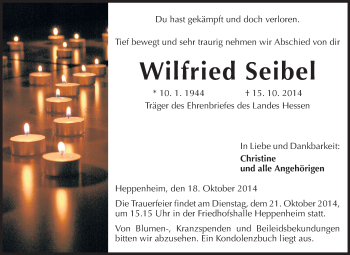 Traueranzeige von Wilfried Seibel von Starkenburger Echo, Bergsträßer Anzeiger