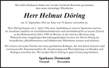 Traueranzeige von Helmut Döring von Echo-Zeitungen (Gesamtausgabe)