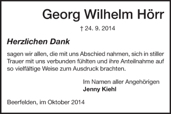 Traueranzeige von Georg Wilhelm Hörr von Odenwälder Echo