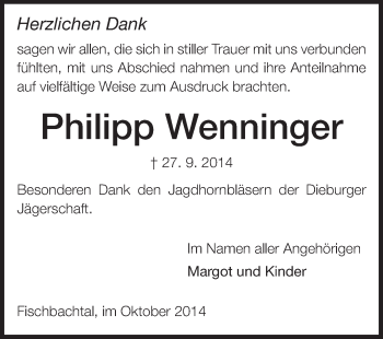 Traueranzeige von Philipp Wenninger von Echo-Zeitungen (Gesamtausgabe)
