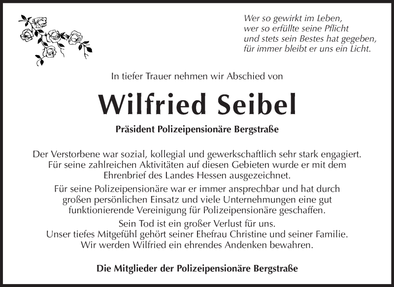  Traueranzeige für Wilfried Seibel vom 20.10.2014 aus Starkenburger Echo, Bergsträßer Anzeiger