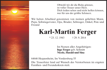 Traueranzeige von Karl-Martin Ferger von Starkenburger Echo