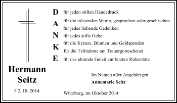 Traueranzeige von Hermann Seitz von Odenwälder Echo