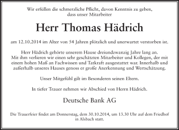 Traueranzeige von Thomas Hädrich von Echo-Zeitungen (Gesamtausgabe)