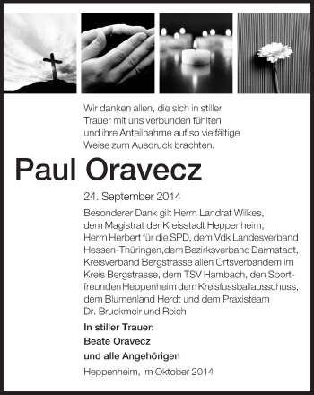 Traueranzeige von Paul Oravecz von Starkenburger Echo