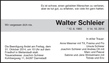 Traueranzeige von Walter Schleier von Echo-Zeitungen (Gesamtausgabe)