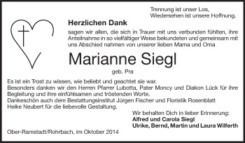 Traueranzeige von Marianne Siegl von Echo-Zeitungen (Gesamtausgabe)