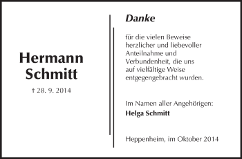 Traueranzeige von Hermann Schmitt von Starkenburger Echo