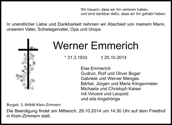 Traueranzeige von Werner Emmerich von Echo-Zeitungen (Gesamtausgabe)