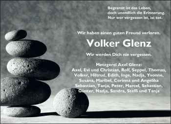 Traueranzeige von Volker Glenz von Odenwälder Echo
