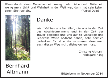 Traueranzeige von Bernhard Altmann von Rüsselsheimer Echo, Groß-Gerauer-Echo, Ried Echo