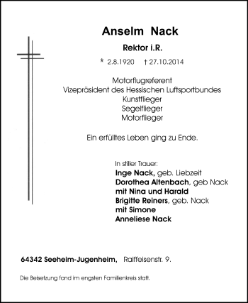 Traueranzeige von Anselm Nack von Starkenburger Echo