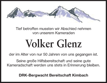 Traueranzeige von Volker Glenz von Odenwälder Echo