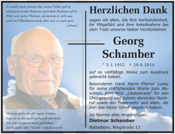 Traueranzeige von Georg Schamber von Rüsselsheimer Echo, Groß-Gerauer-Echo, Ried Echo