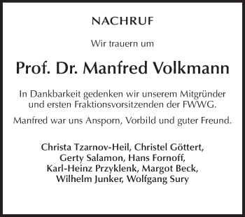 Traueranzeige von Manfred Volkmann von Rüsselsheimer Echo, Groß-Gerauer-Echo, Ried Echo