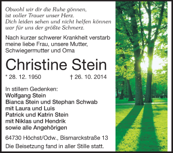 Traueranzeige von Christine Stein von Echo-Zeitungen (Gesamtausgabe)