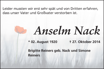 Traueranzeige von Anselm Nack von Starkenburger Echo
