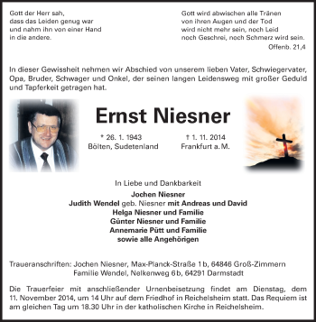 Traueranzeige von Ernst Niesner von Echo-Zeitungen (Gesamtausgabe)