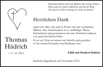 Traueranzeige von Thomas Hädrich von Echo-Zeitungen (Gesamtausgabe)
