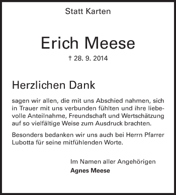 Traueranzeige von Erich Meese von Echo-Zeitungen (Gesamtausgabe)