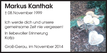 Traueranzeige von Markus Kanthak von Rüsselsheimer Echo, Groß-Gerauer-Echo, Ried Echo