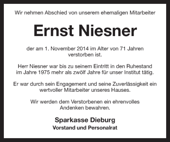 Traueranzeige von Ernst Niesner von Odenwälder Echo