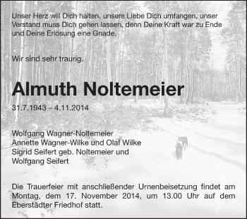 Traueranzeige von Almuth Noltemeier von Echo-Zeitungen (Gesamtausgabe)